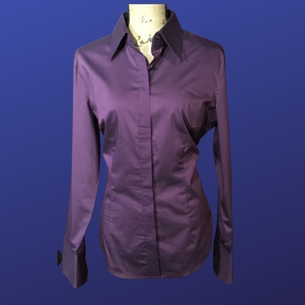 NEW YORK & COMPANY STRETCH “The Madison” Fitted Blouse, PURPLE, NWOT, Size L